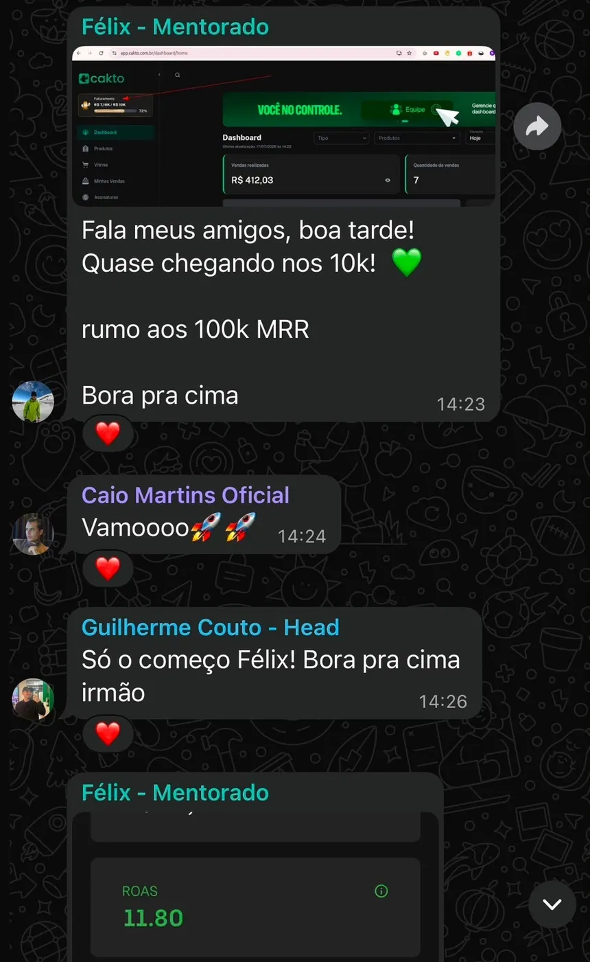 Print do Félix, mentorado, mostrando o faturamento chegando perto de R$10 mil